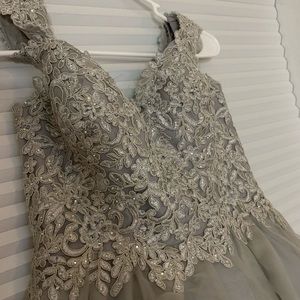 silver off the shoulder rhinestone detail dress